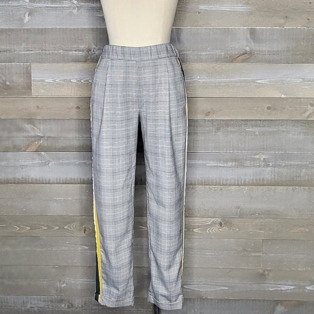 Zara Trafaluc Collection Plaid Side Pinstripes Pull-Up Cigarette Pants